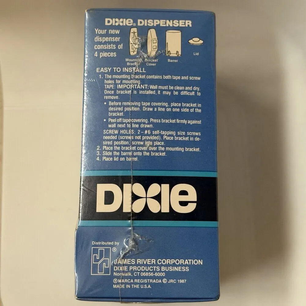Vintage 1987 Dixie Bathroom Wall Mount Cup Dispenser and Cups NOS USA